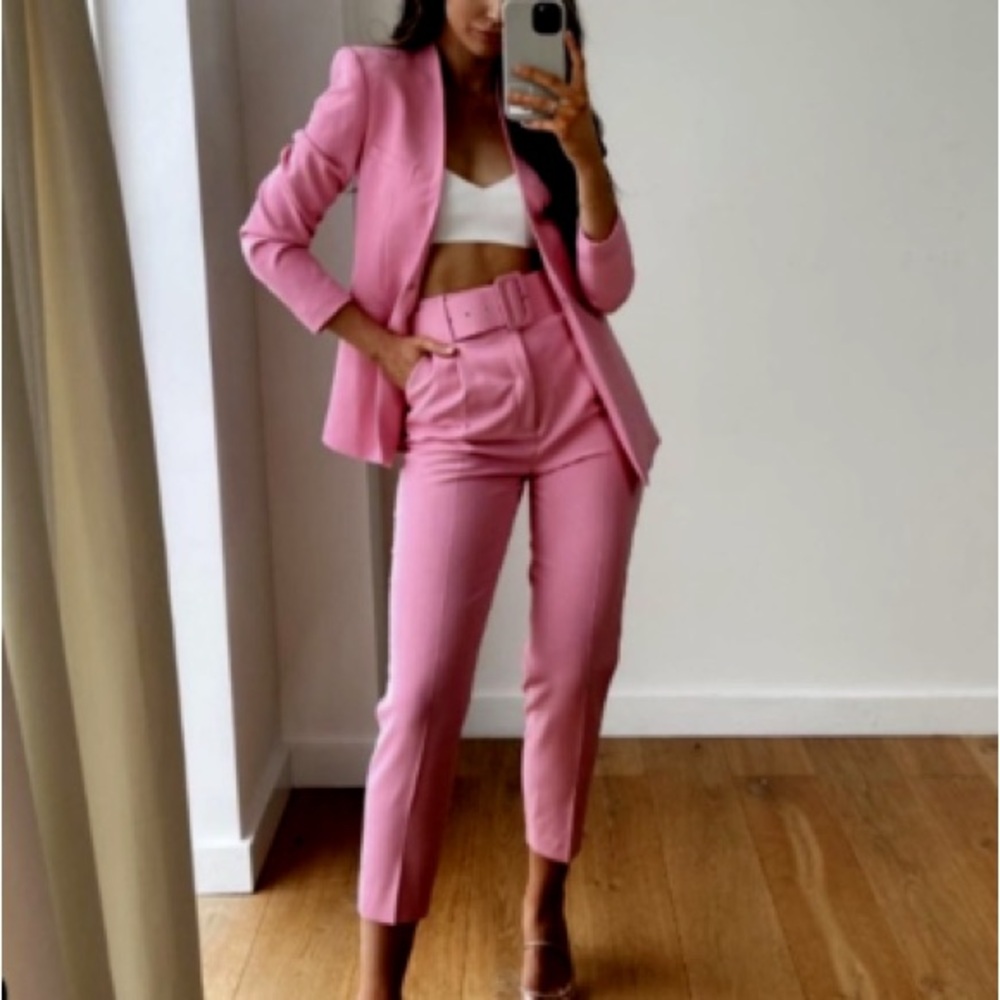 Zara Pink Pantsuit Tailored High-Waisted